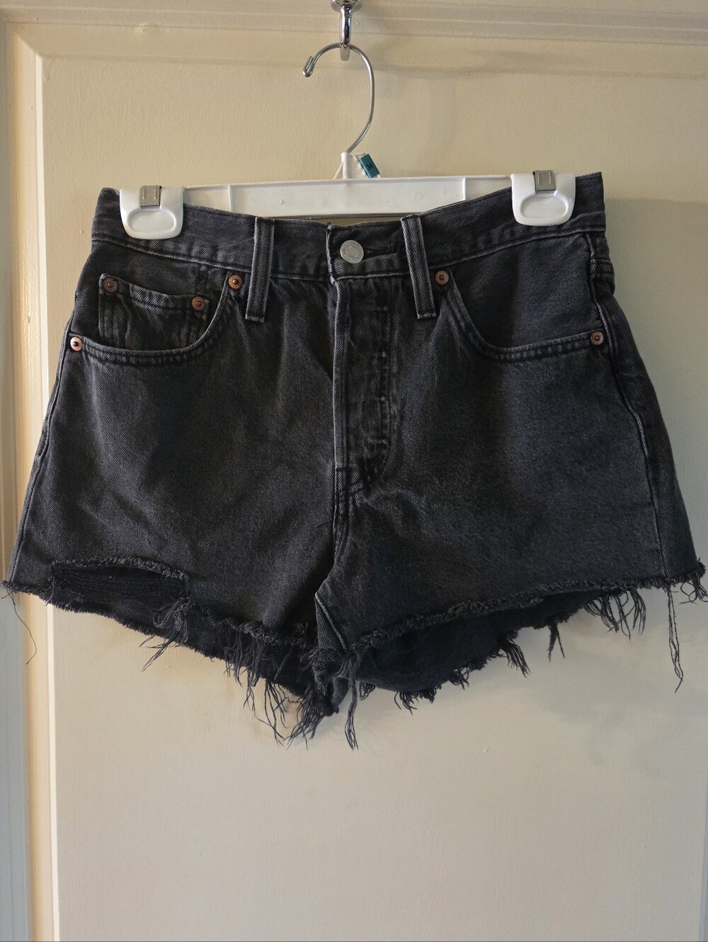 Levis 501 High-Waist Black Denim Cutoff Shorts
